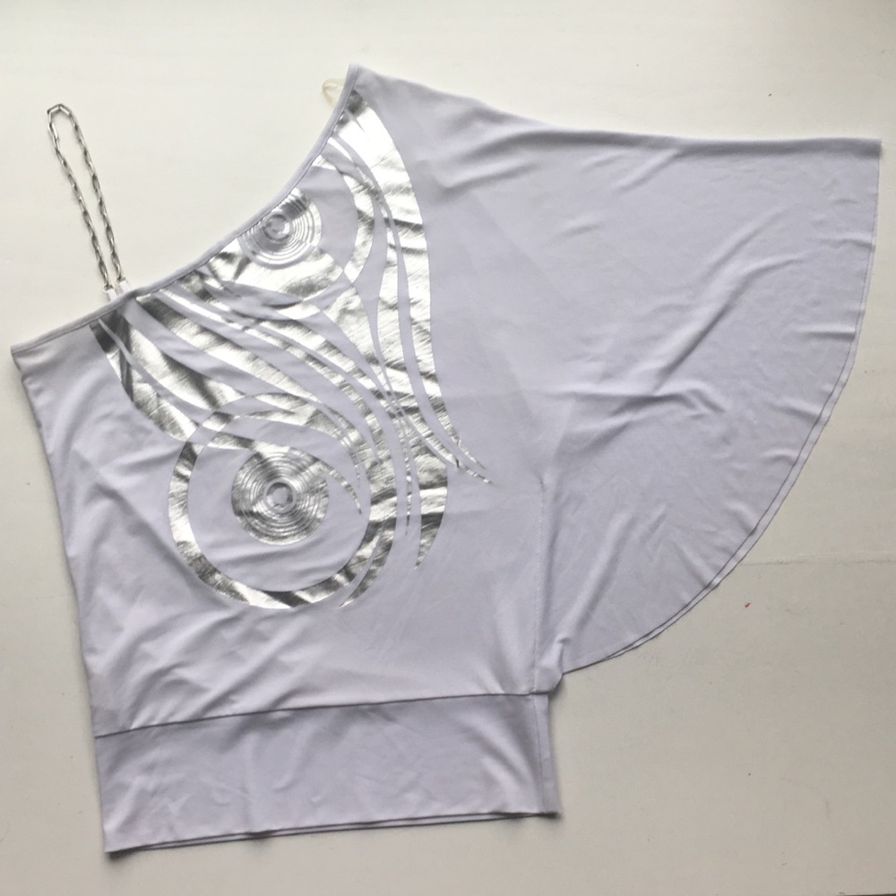 Silver and White Asymmetrical Women's Top Small
